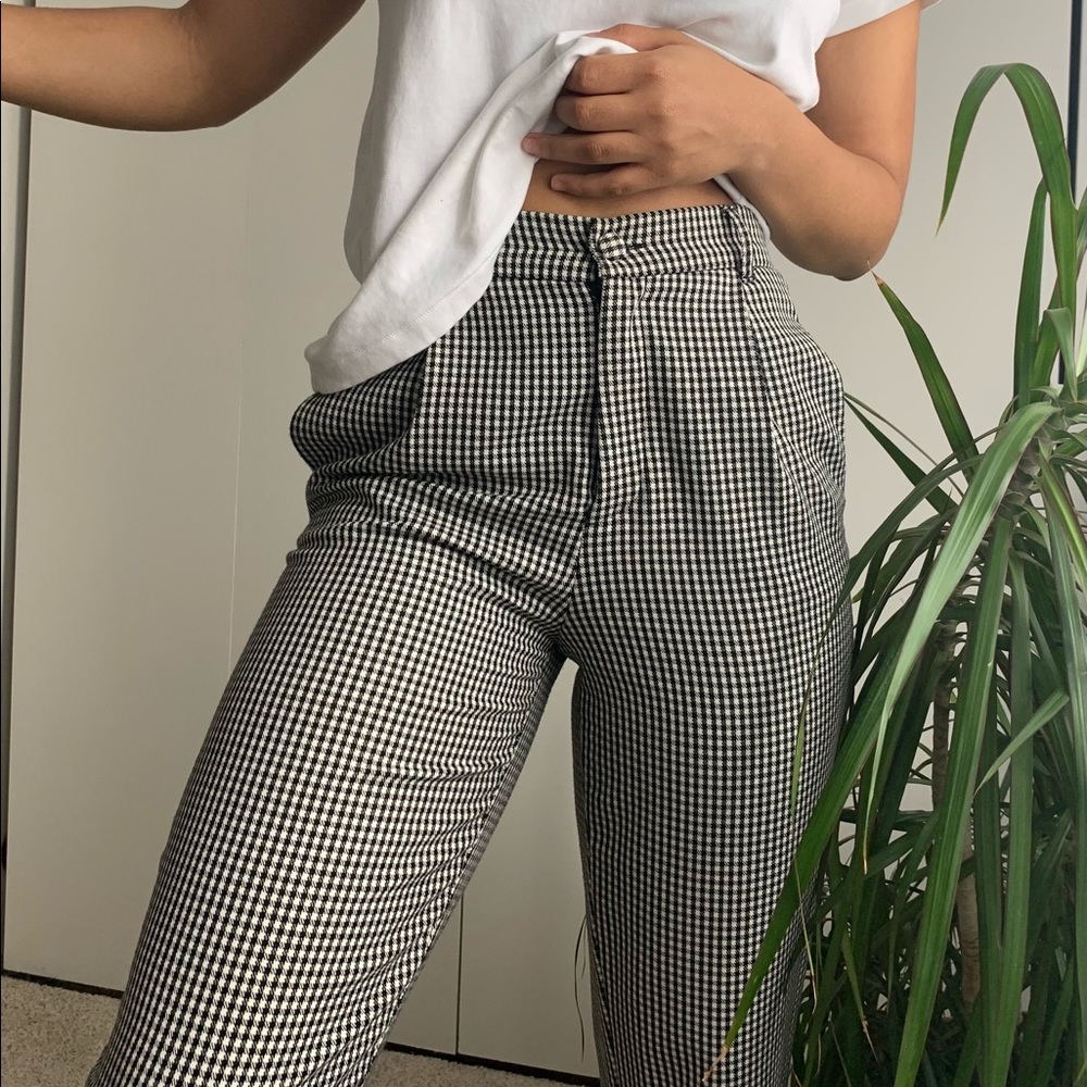 Vintage Style Houndstooth Hi-Rise Tapered Trousers
